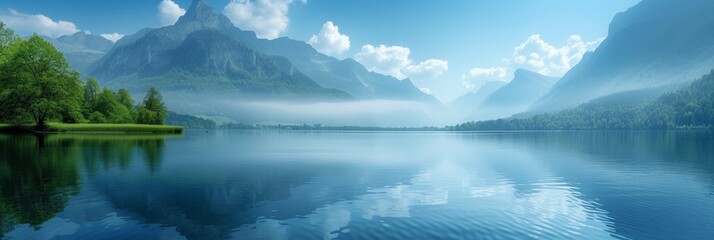 Beautiful photo of a mountain lake backgroud for background - obrazy, fototapety, plakaty