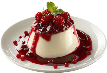 Panna Cotta with Berry Sauce, isolated on transparent background. PNG - obrazy, fototapety, plakaty