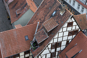 View from the top of a half-timbered house in Quedlinburg, Saxony-Anhalt, Germany