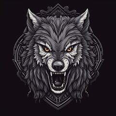 Angry wolf face head glowing logo wild animal picture, ultra HD wallpaper image - obrazy, fototapety, plakaty
