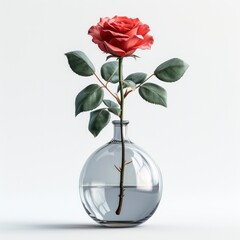 Fototapeta premium Empty Vase Near Red Rose On White Background, Illustrations Images