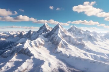 Naklejka premium Snow-Covered Mountain PeaksDrone photography showcasing snow-covered mountain peaks from an aerial view