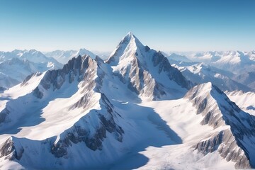 Fototapeta na wymiar Snow-Covered Mountain PeaksDrone photography showcasing snow-covered mountain peaks from an aerial view