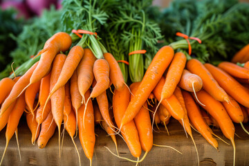 Bunch of fresh carrots on display