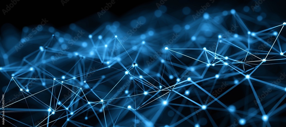 Poster connected points internet of things and machine learning on blurred background with copy space