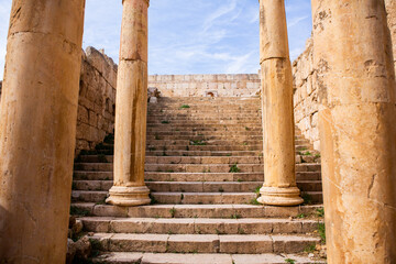 Roman ruins in the Jordanian city of Jerash. The ruins of the walled Greco-Roman settlement of...