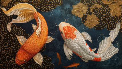 Intricate Beauty: High-Detail Chinese Flat Decorative Painting of Carp