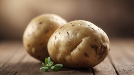 Potato in blurred background in close up photo 