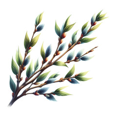 Watercolor paint willow spring branch for Easter holiday card decor - obrazy, fototapety, plakaty