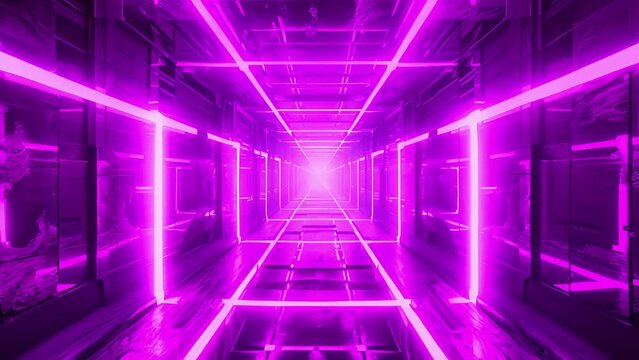 A matrix of neon purple beams intersecting and forming a gridlike structure that feels like a throwback to oldschool computer visuals.
