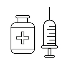 Vaccine vial and syringe medic. Injection vaccination, vector illustration