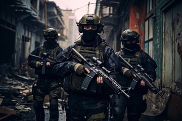 Fototapeta premium soldiers in military uniforms with generative ai