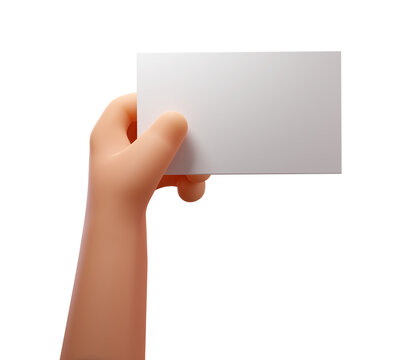 3D Hand Holding Blank Paper Isolated on white background. Render Empty Paper Sheet in Hand. Label or Tag. Empty Business Card. Visit Card Template. Advertising. 3d rendered illustration