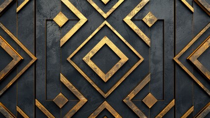 Generative AI, Black and golden luxury 3D textured background in art deco style - obrazy, fototapety, plakaty
