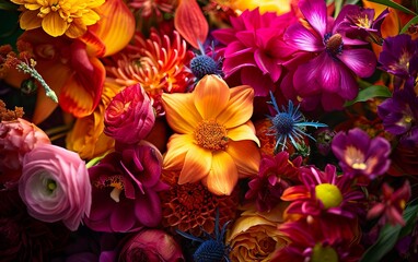 Vibrant Bouquet of Mixed Flowers in Full Bloom Capturing Natures Beauty