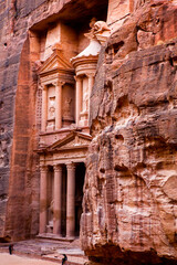 Fototapeta na wymiar Beauty of rocks and ancient architecture in Petra, Jordan. Ancient temple in Petra, Jordan.