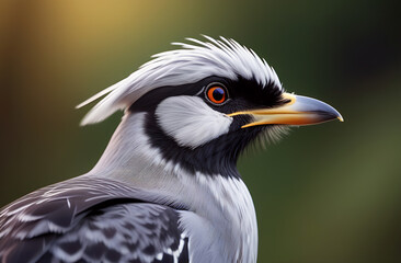 Fototapeta premium A beautiful gray bird sits on a tree branch in the forest. Portrait of a Bright Little Bird with a Small Beak