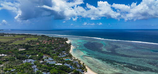 Aerial View of Beach and Ocean in Mauritius