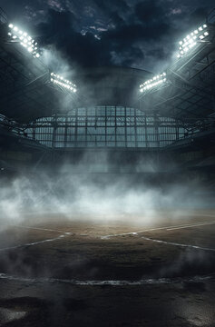 Baseball field in a cold atmosphere, generative ai