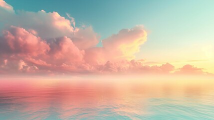 Naklejka na ściany i meble Pastel Sky: Soft Clouds Background with Gradient from Pink to Mint Green