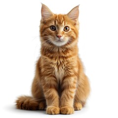 Ginger Tabby Young Cat Sitting On White Background, Illustrations Images