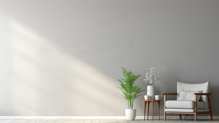 Modern interior scene with a roller brush applying a swath of light grey paint in a room with sleek furniture