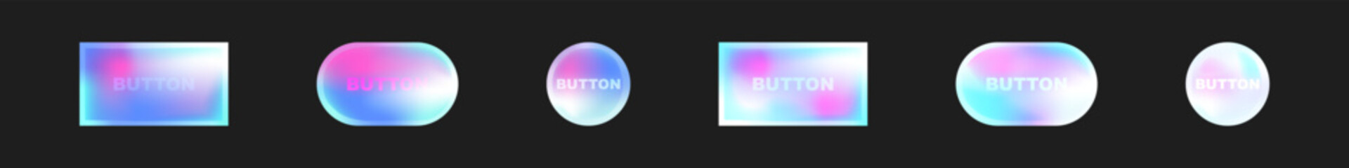 Gradient button vector set. Colorful glossy buttons interface design element.