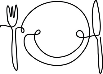 one line drawing illustration art design minimalist for dinning stuffs and dinner ornaments which related to food and drink that contains cutlery dish flatware flat design spoon fork plate 