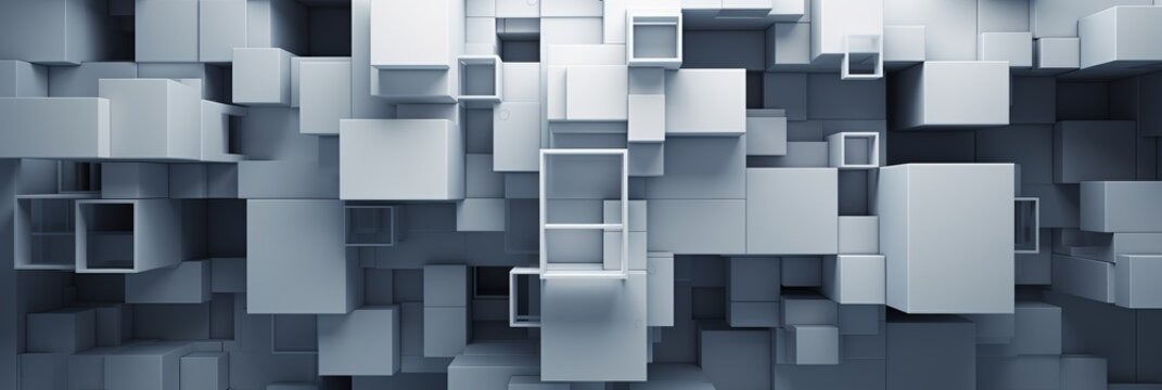 Minimalist grey 3d abstract geometric shapes background for web and graphic design, banner, panorama