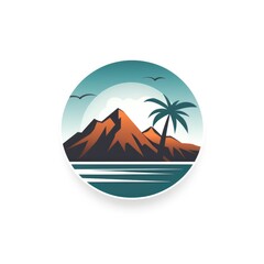 Tropical Mountains with Palm Silhouette