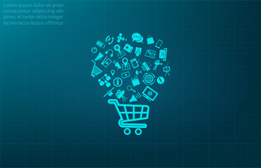 Downloading from the cloud, internet market symbol. Vector illustration on blue background. Eps 10.
