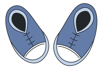Childrens blue sneaker pair boots. Baby things. Simple Vector isolated on white background