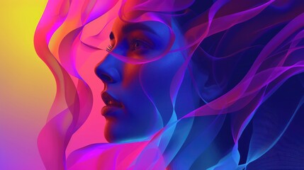 multicolored abstract portrait, headshot poster cover design illustration, conceptual digital art