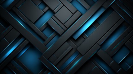 Dark and neon blue geometric 3d abstract background for web design and art projects, banner