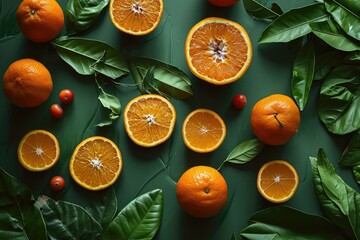 Mandarin Orange. Green Background