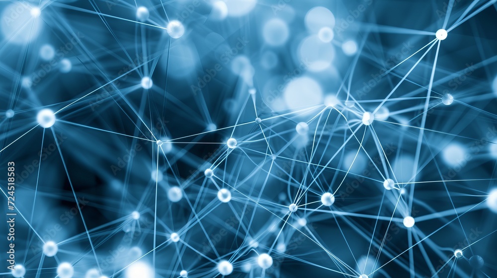 Poster blurred background with interconnected points showcasing iot and machine learning, with text space