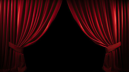 Transparent Dramatic Unveiling: Theater or Cinema Opening the Curtain - Captivating Stock Image for Sale. black background	 - obrazy, fototapety, plakaty