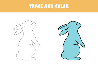 Trace and color cute cartoon worksheet for kids vector illustration. Horizontal coloring page.