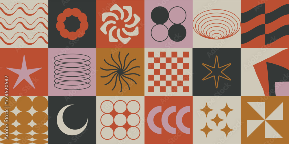 Poster simple geometric abstract vector pattern. swiss design shapes. bauhaus decorative background. brutal