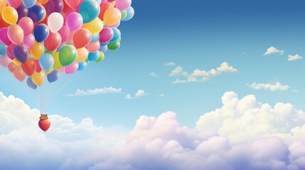 Naklejka premium Balloons in the blue sky with clouds. Celebration background. Party theme.