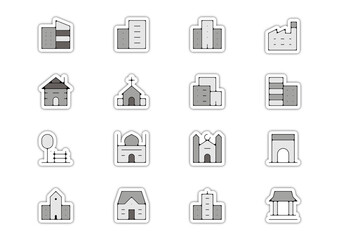 Fototapeta premium Planche icone batiment edifice ville maison immeuble gris relief