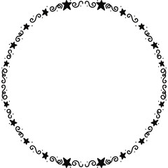 black star circle frame. Wreath ring border. Isolated with transparent background