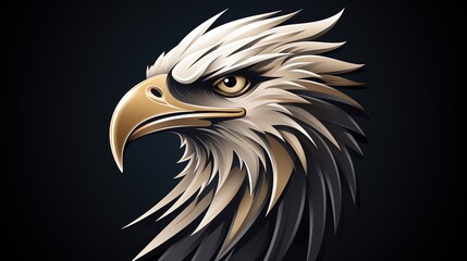 Black and white portrait of american eagle. Big alpha bald eagle on a dark background.