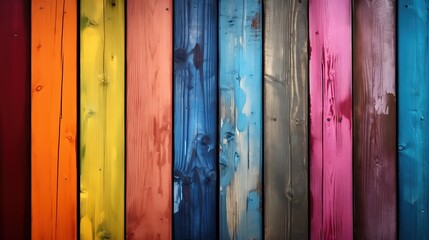 Colorful wood planks background. Painted wooden fence. Wooden planks background with copy space.