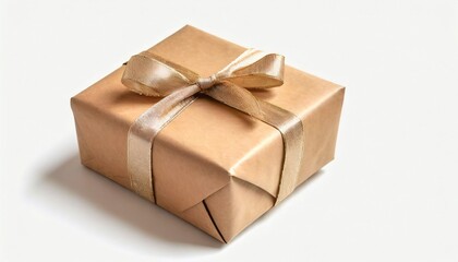 holiday gifts wrapped in kraft paper on white background