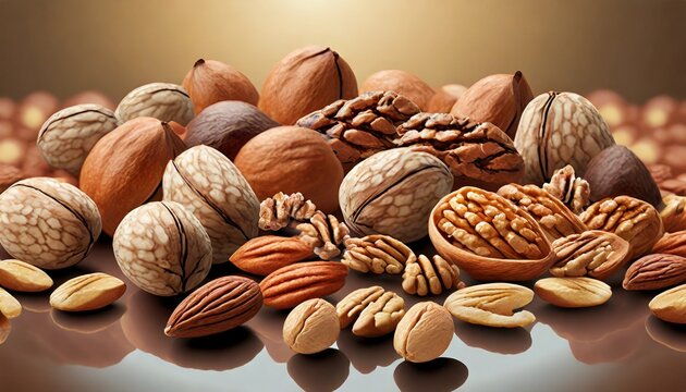 a collection of nuts like almonds walnuts and pecans isolated on a background 