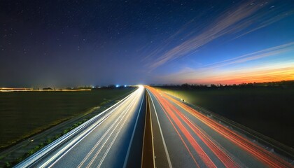 a long exposure photo of a highway at night 
