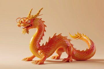 Naklejka premium Traditional 3d chinese dragon illustration. 3d character dragon bright colors Banner chinese dragon 2024. New Year of the Dragon 2024