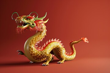 Fototapeta premium Traditional 3d chinese dragon illustration. 3d character dragon bright colors Banner chinese dragon 2024. New Year of the Dragon 2024
