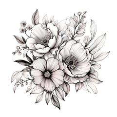 Rose tattoo. Silhouette of roses and leaves on a white background. Linework style. Pattern of roses